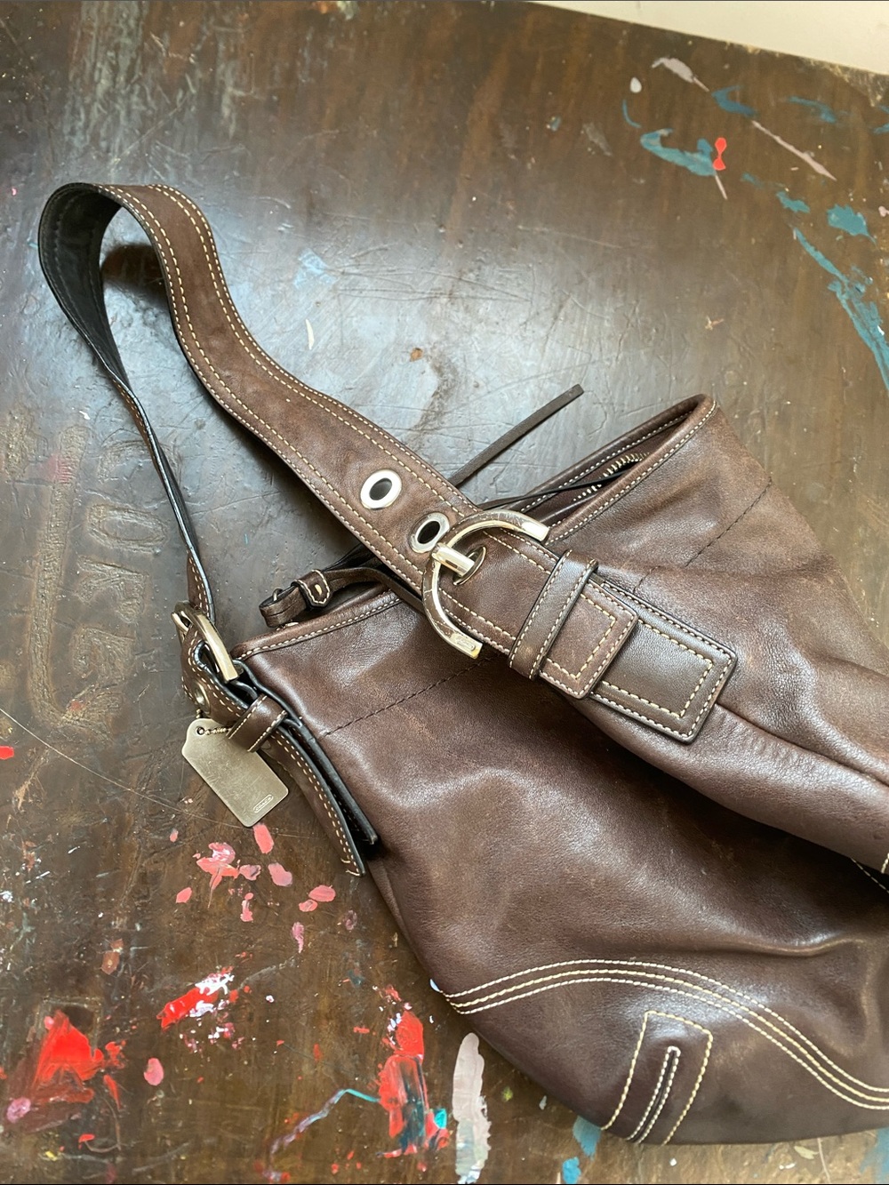 Coach Y2K Soho Hobo Slouchy Shoulder Bag w/ Belt Strap, Chocolate Brown Leather - Picture 5 of 5